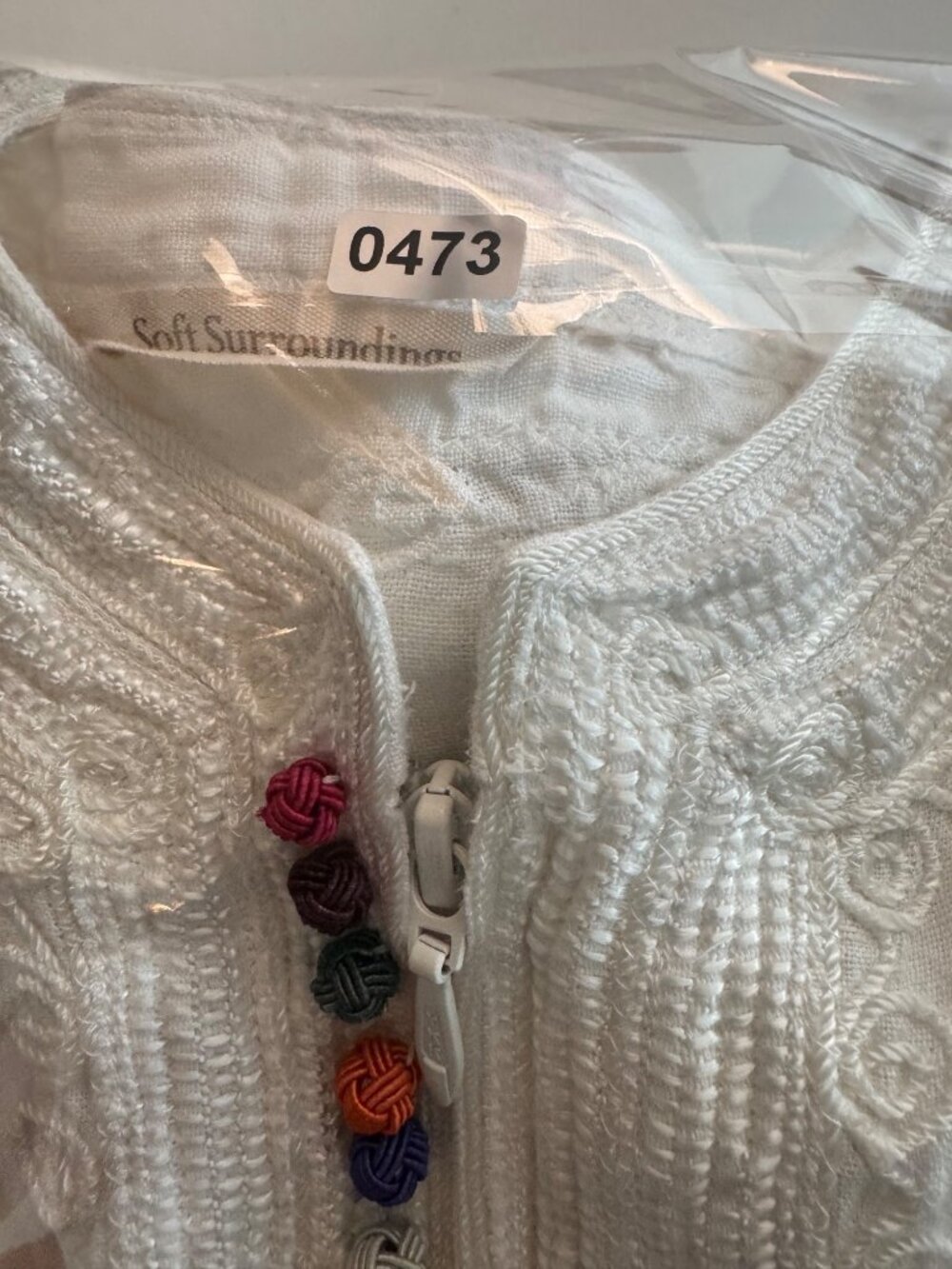 Soft Surroundings White Linen Zip Up Top Embroidered Knots 2X? - Picture 6 of 16